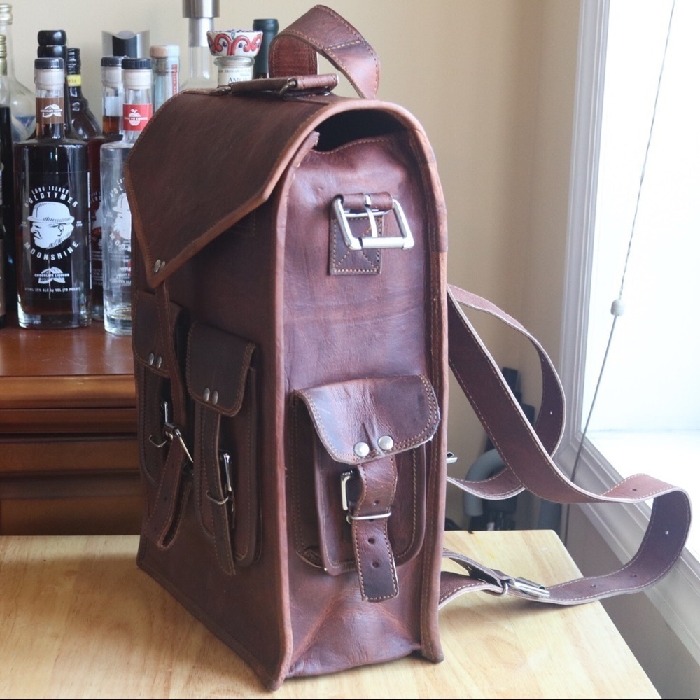 GRUNTLUXURY 16”x12” Handmade leather 2-in-1 bag